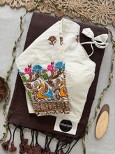 Brown Handloom Cotton Saree With Embrodery Work Redy Made Blouse